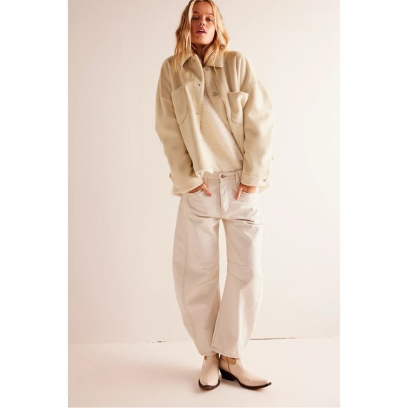 Free People Good Luck Barrel Jeans 29 Cream Milk Denim Curved Bow Leg Boho Chic - Picture 5 of 14